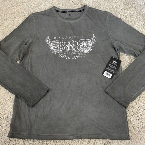Rock & Republic Other - Rock & Republic T-Shirt Mens Size Large Gray Graphic Long Sleeve Tee NEW
